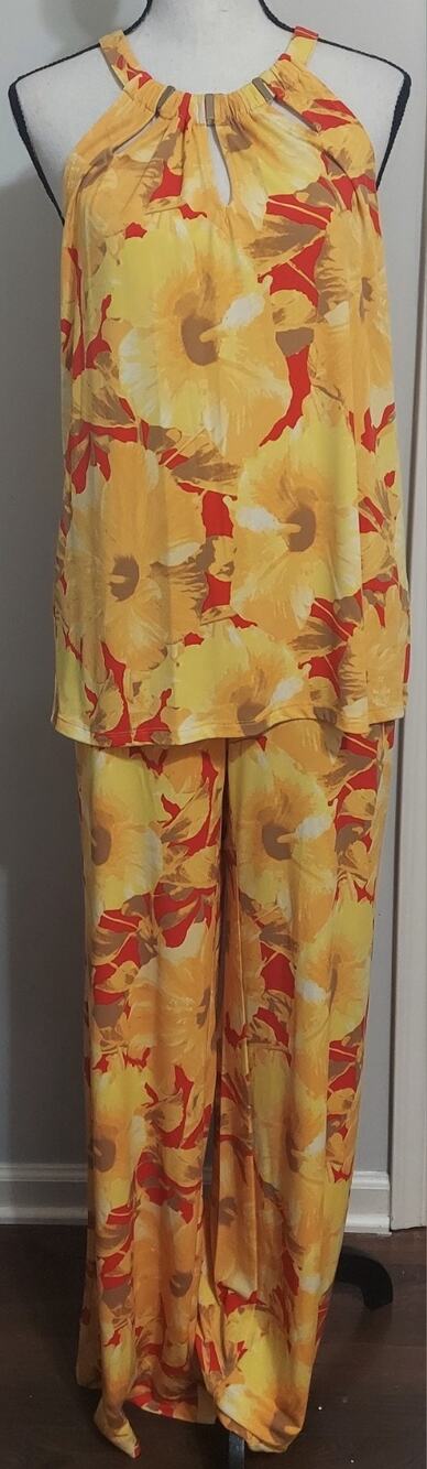 Retro 7th Ave Design Studio New York & Co Tropical Blouse & Wide Leg Pants Set